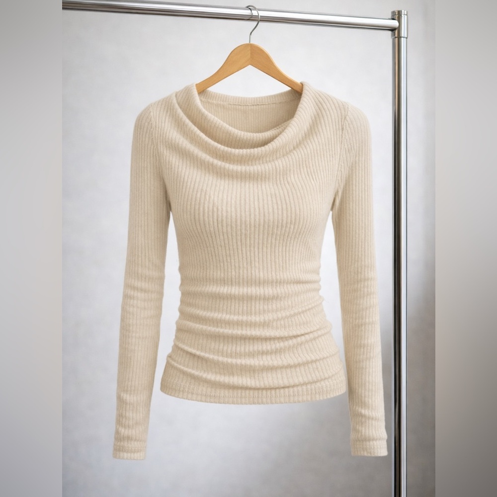 Pretty Garden • Size Small,  Chic Cream Cowl Neck Sweater